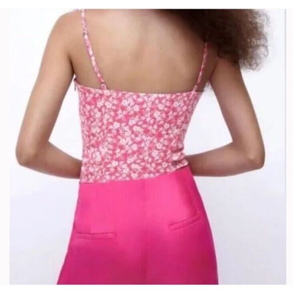 ZARA Pink & White Floral Corset Bodysuit Tank Top Women's Size M Ditsy floral - Picture 6 of 8